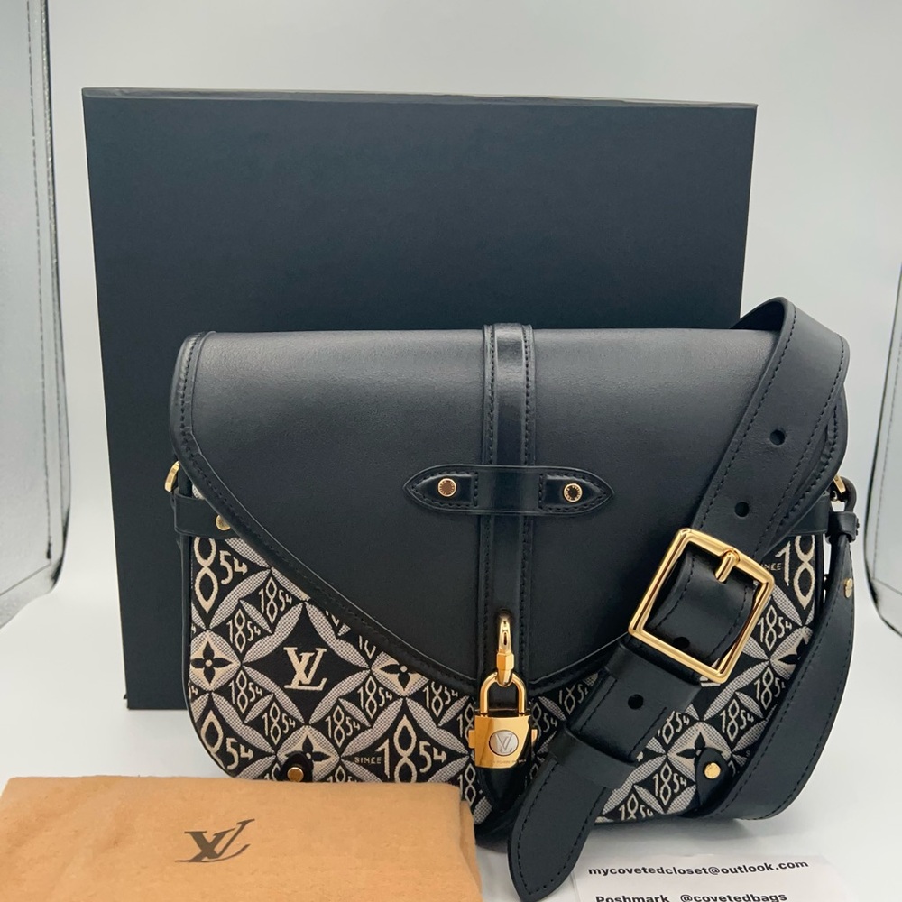 Louis Vuitton Black and Beige Monogram Shoulder Bag with Gold Hardware